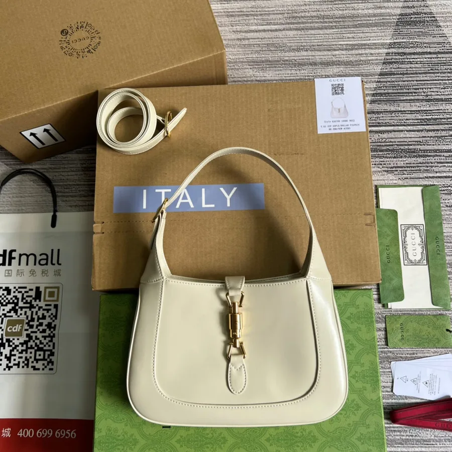 GG Jackie Small 28 Shoulder Bag in White Calfskin