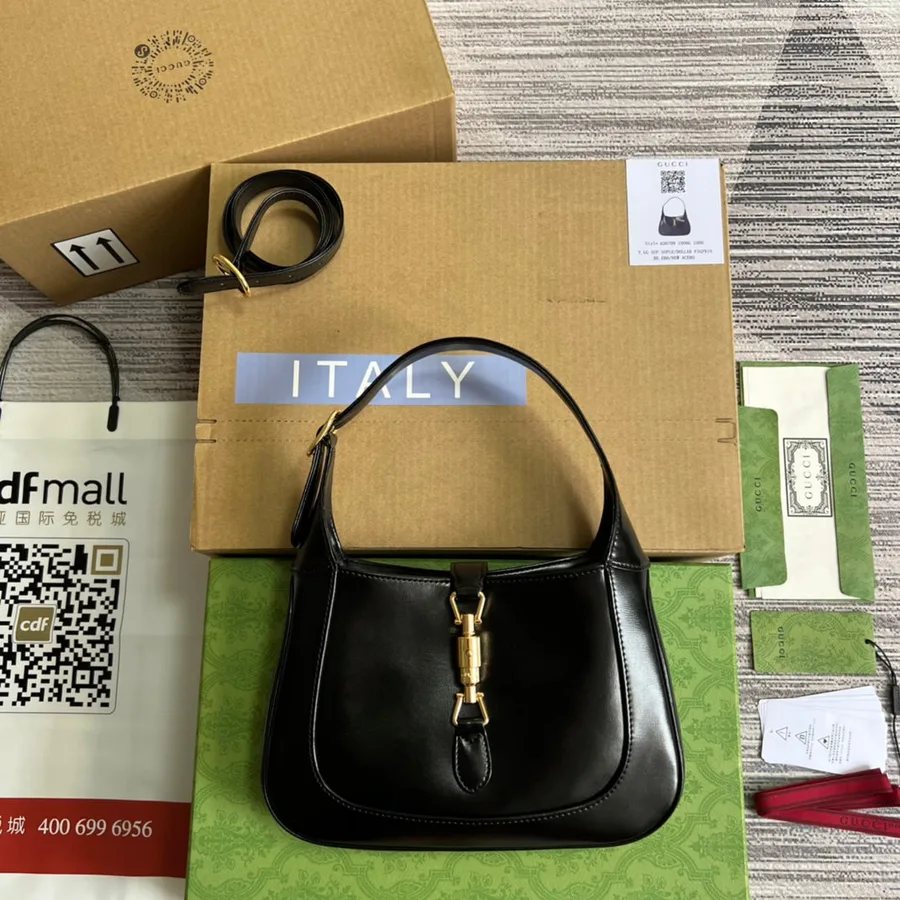 GG Jackie Small 28 Shoulder Bag in Black Calfskin