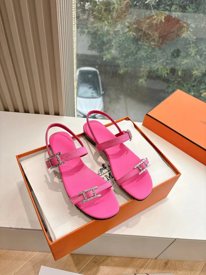 Hermes Women Pink Leather Sandals