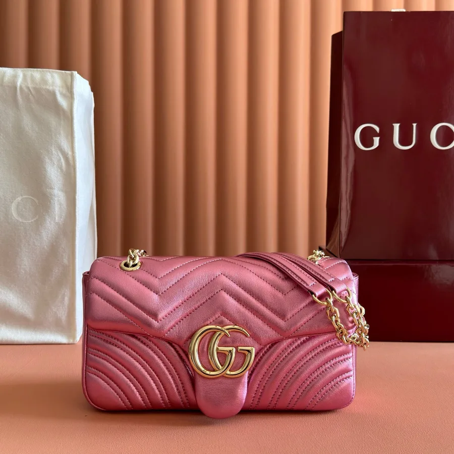Gucci GG Marmont Bag 22 in Metallic Pink Lambskin