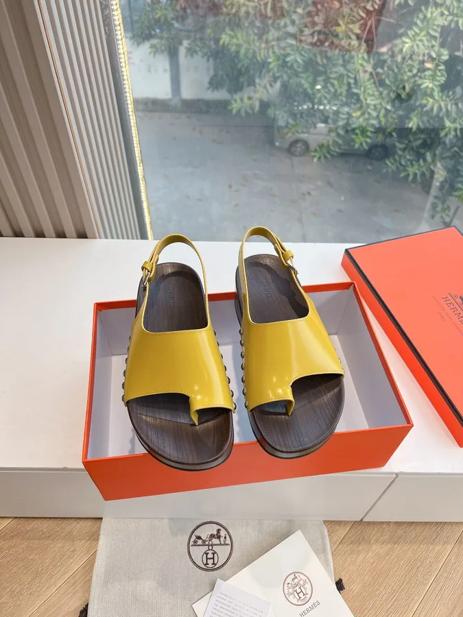 Hermes Women Yellow Leather Sandals
