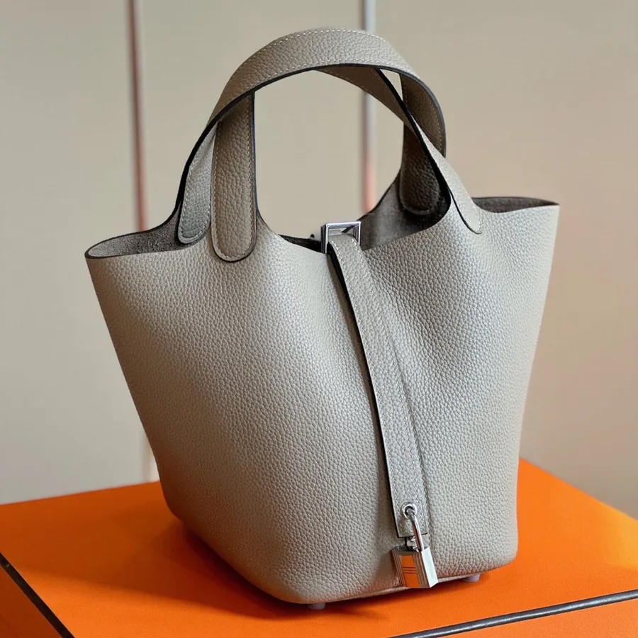 HN 18 Gray togo leather Sliver Hardware