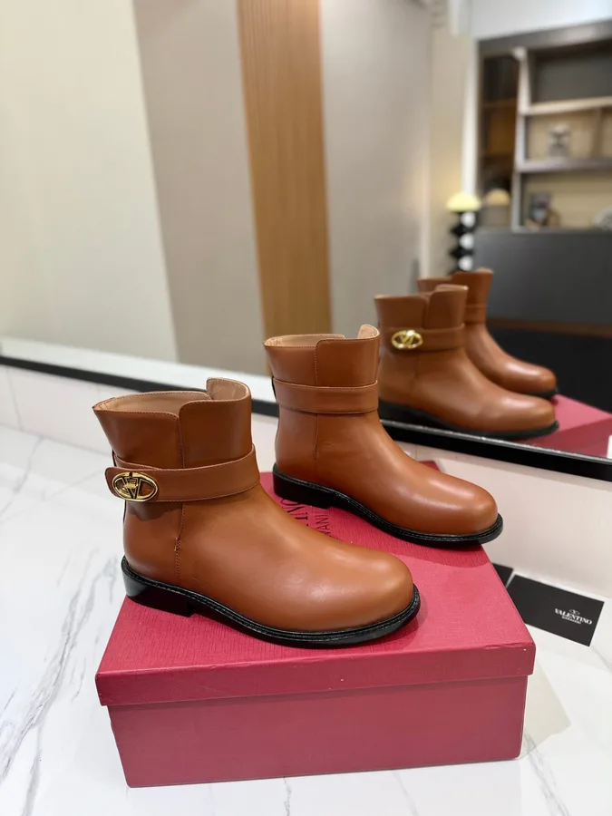 Valentino Women Brown Leather Ankle Boots