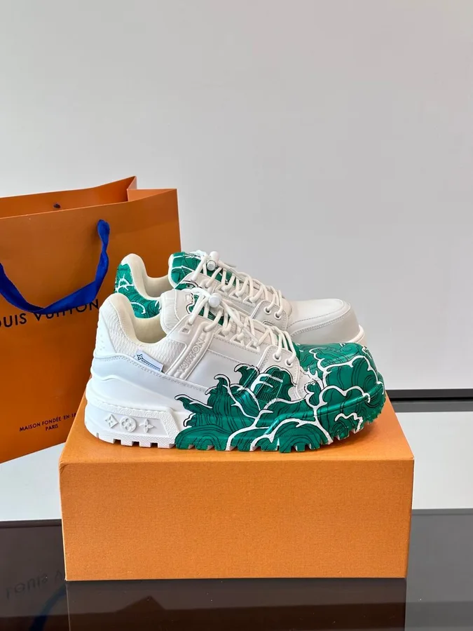 LV Men White Green Leather Sneakers