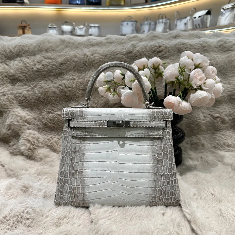 Hermes Kelly 25cm Himalaya Crocodile Leather Silver Hardware