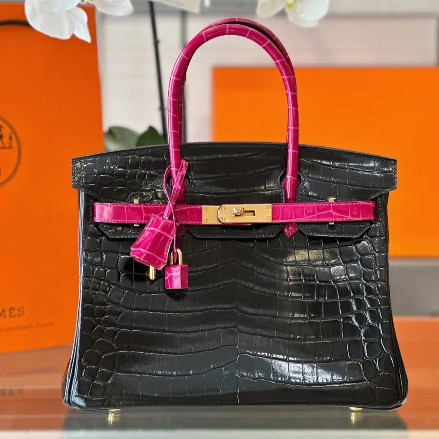 HN 30 Black/Pink Genuine Crocodile Leather – Custom Made