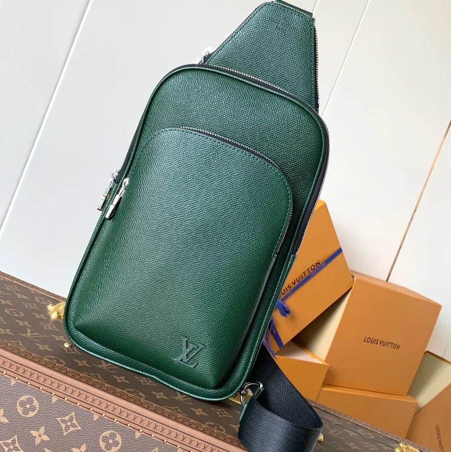 LV Avenue Slingbag 31 in Dark Green Taiga Leather