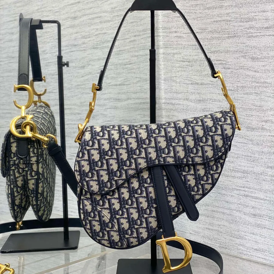 Dior Saddle Bag in blue Dior Oblique jacquard