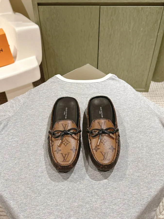 LV Women Brown Leather Moccasin Loafers