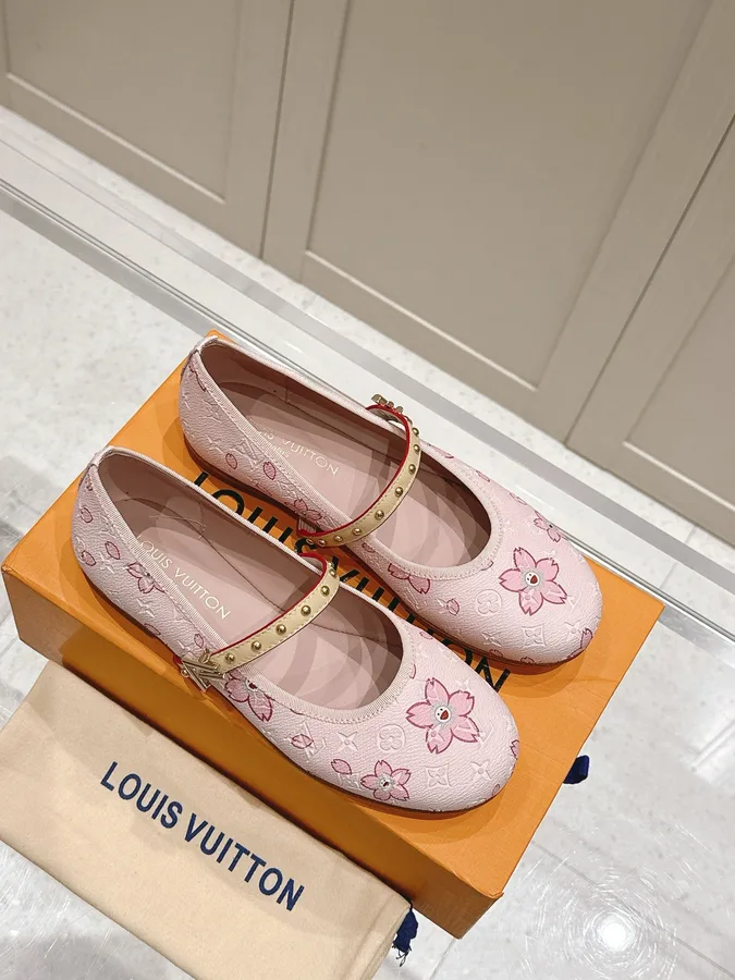 LV Women Pink Patterned Leather Mary Janes