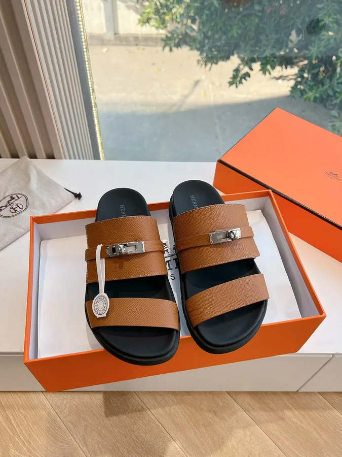 Hermes Women Brown Leather Straps Sandals