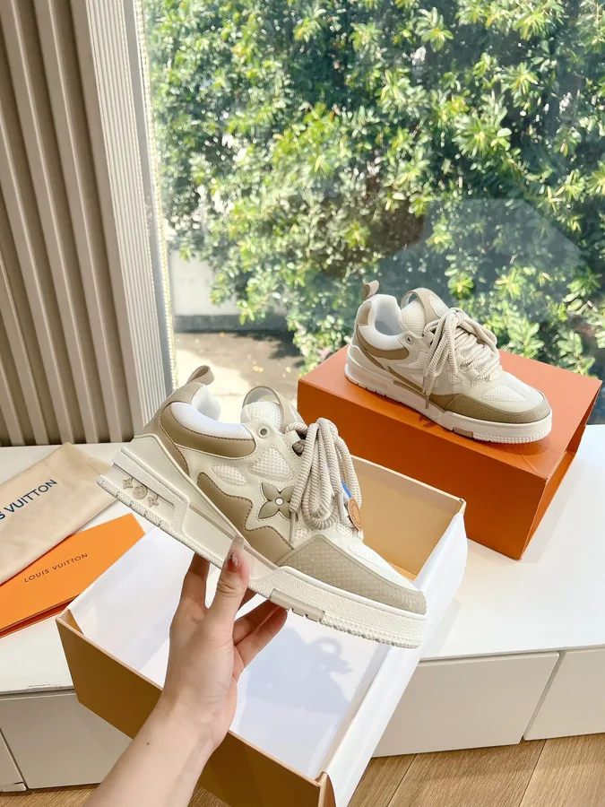 LV Women Beige Mesh Leather Sneakers