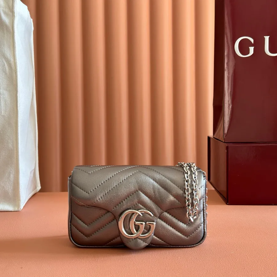 Gucci GG Marmont Bag 16 in Warm Gray Brown Lambskin