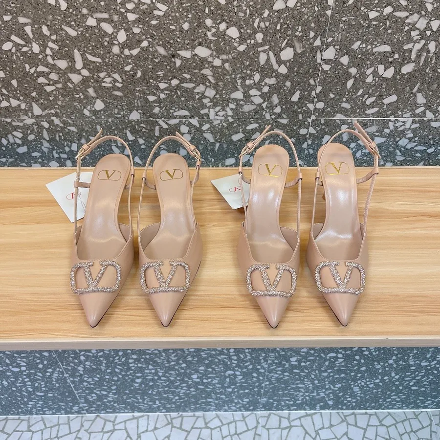 Valentino Women Beige Leather Slingback Pumps