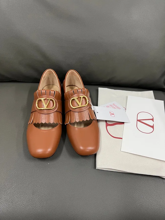 Valentino Women Brown Leather Loafers