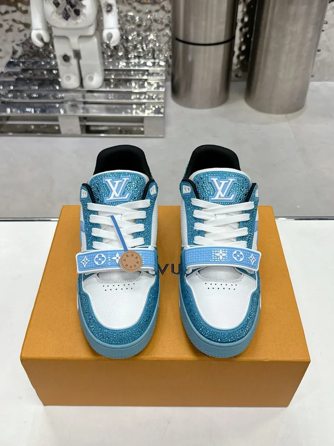 LV Women Blue White Leather Sneakers