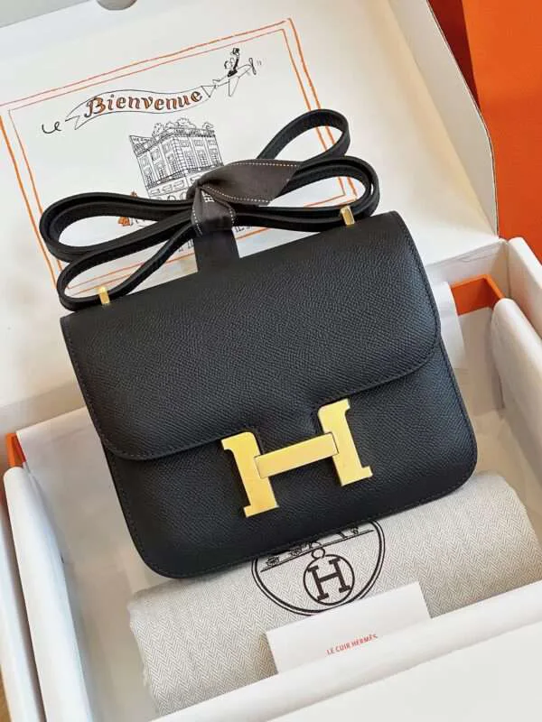 HN Bag Epsom Gold Black Handbags 19cm