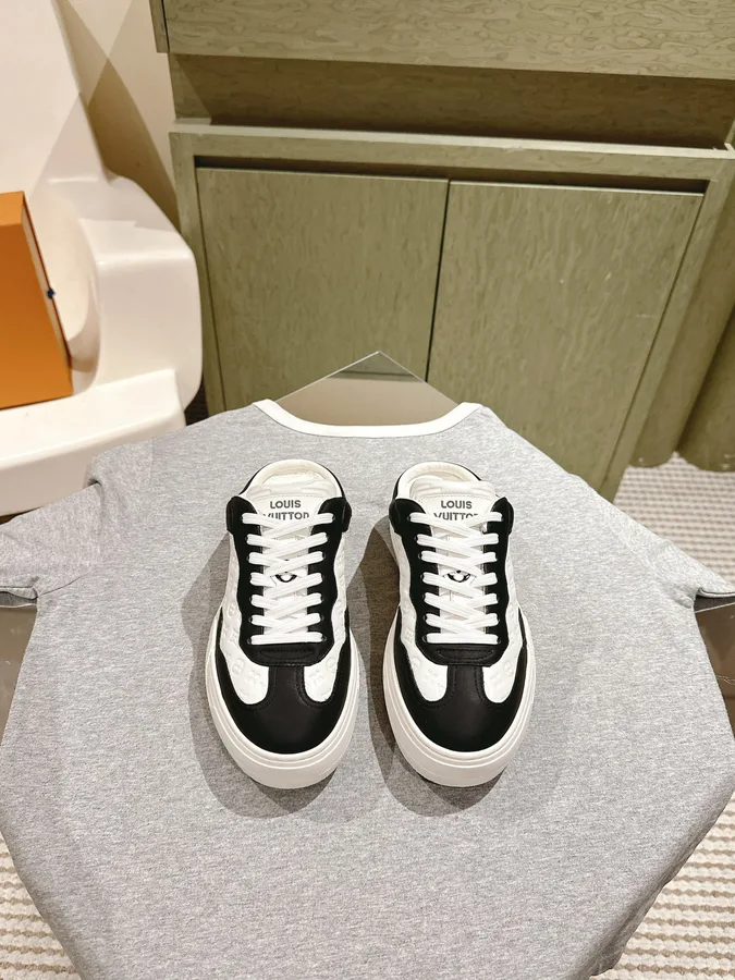 LV Women Black White Leather Sneakers