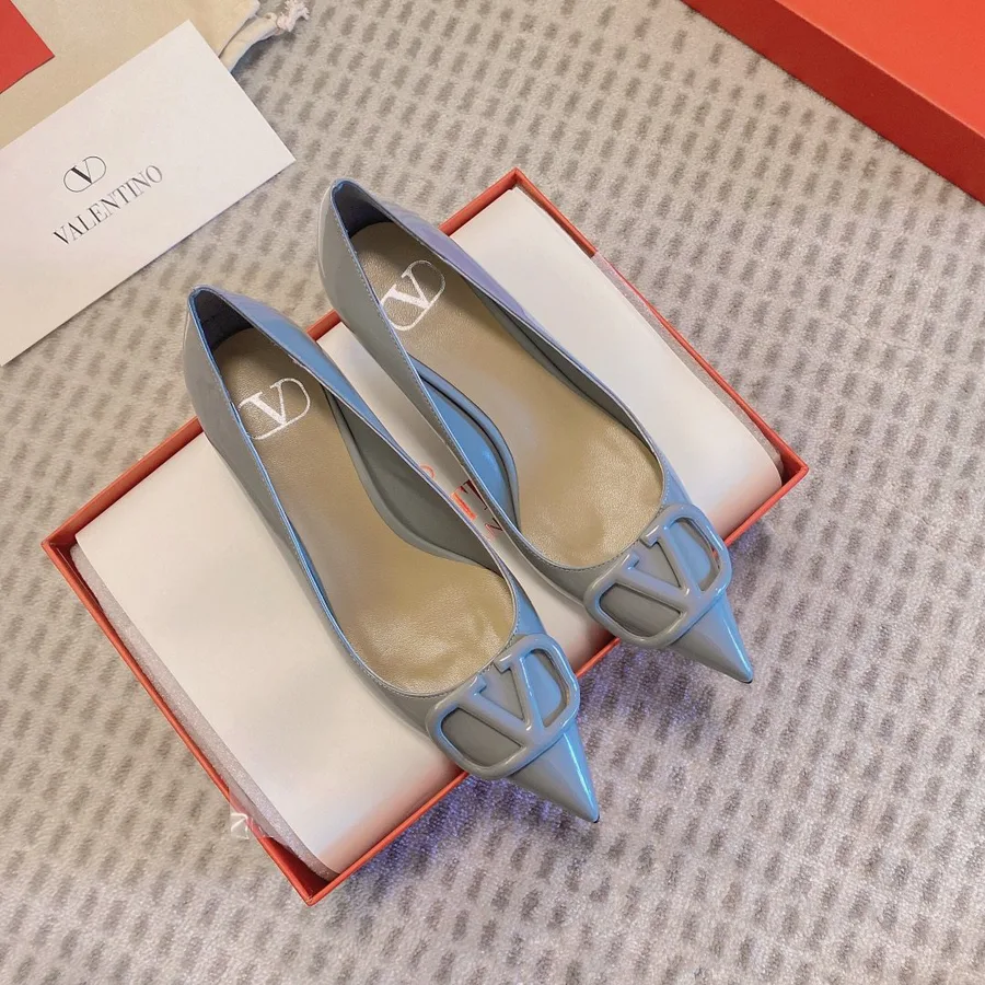 Valentino Women Gray Patent Leather Pointed Pumps