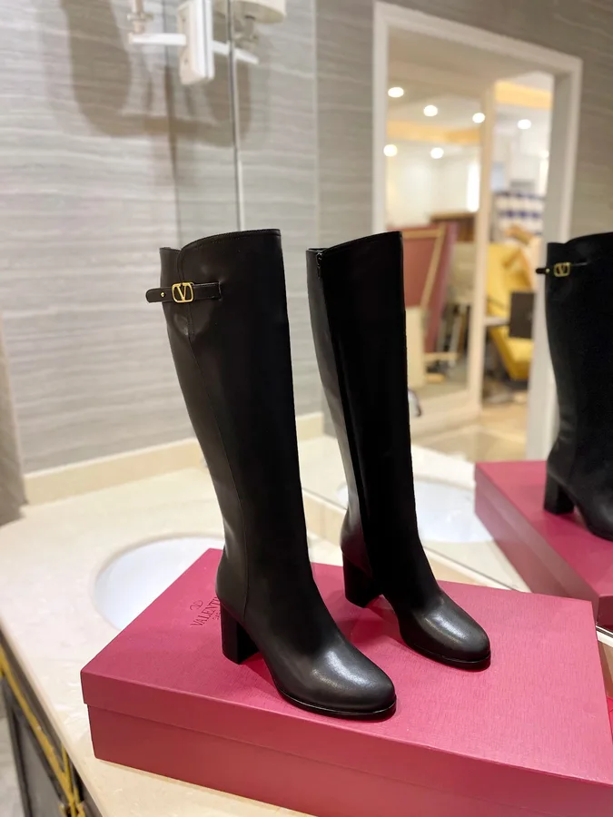 Valentino Women Black Leather Knee High Boots