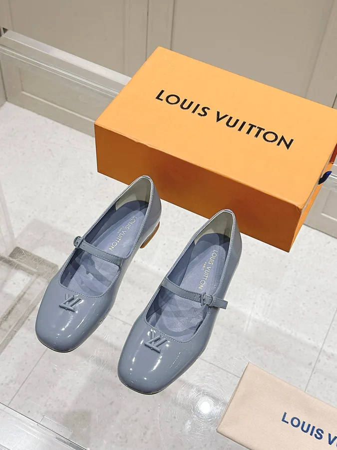 LV Women Light Blue Patent Leather Mary Jane Loafers