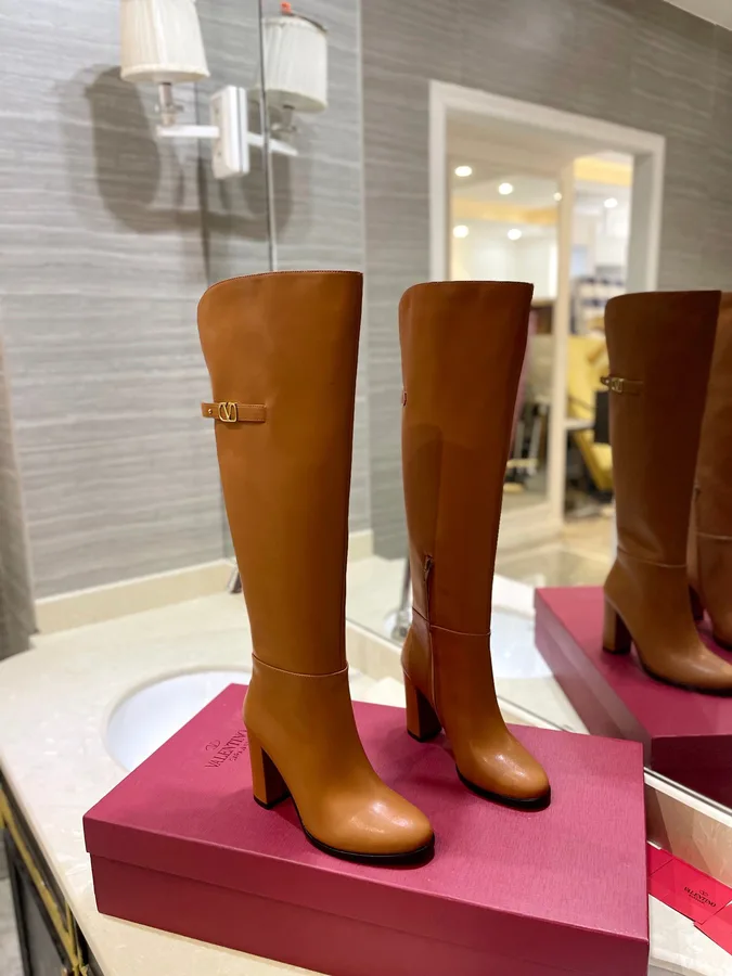 Valentino Women Tan Leather High Heel Boots