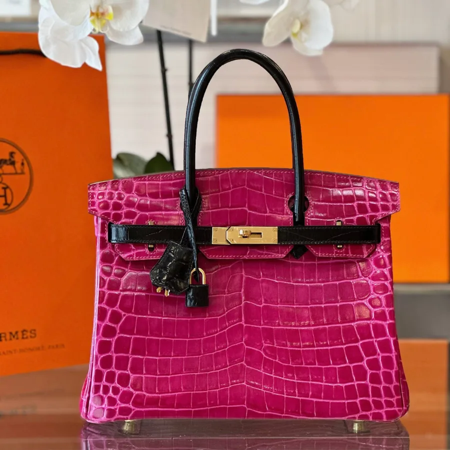 HN Pink/Black Genuine Crocodile Leather Gold Hardware – Custom Made