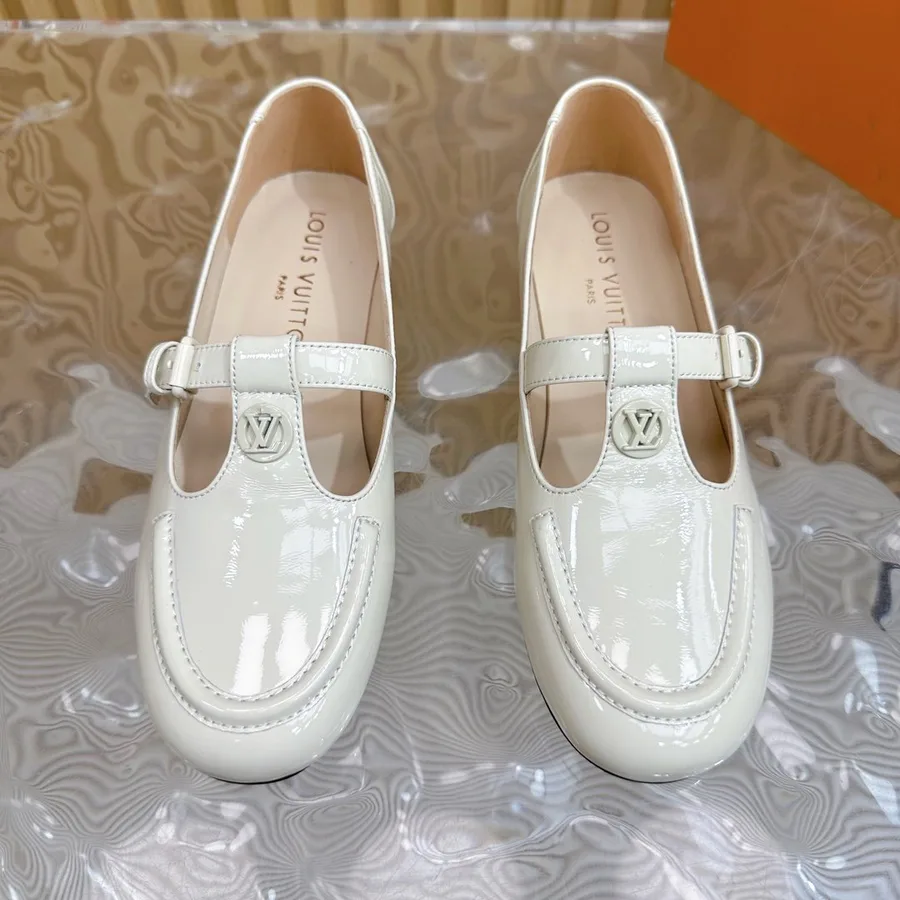 LV Women White Patent Leather Loafers
