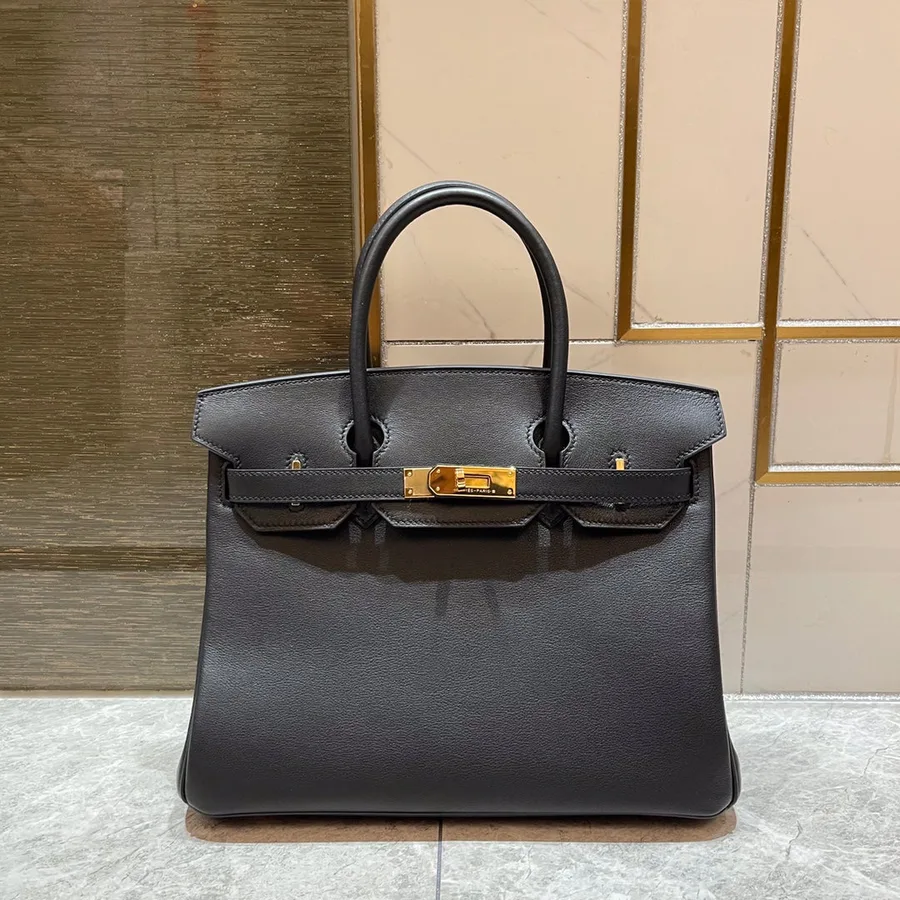HN 30cm Black Swift Leather Gold Hardware
