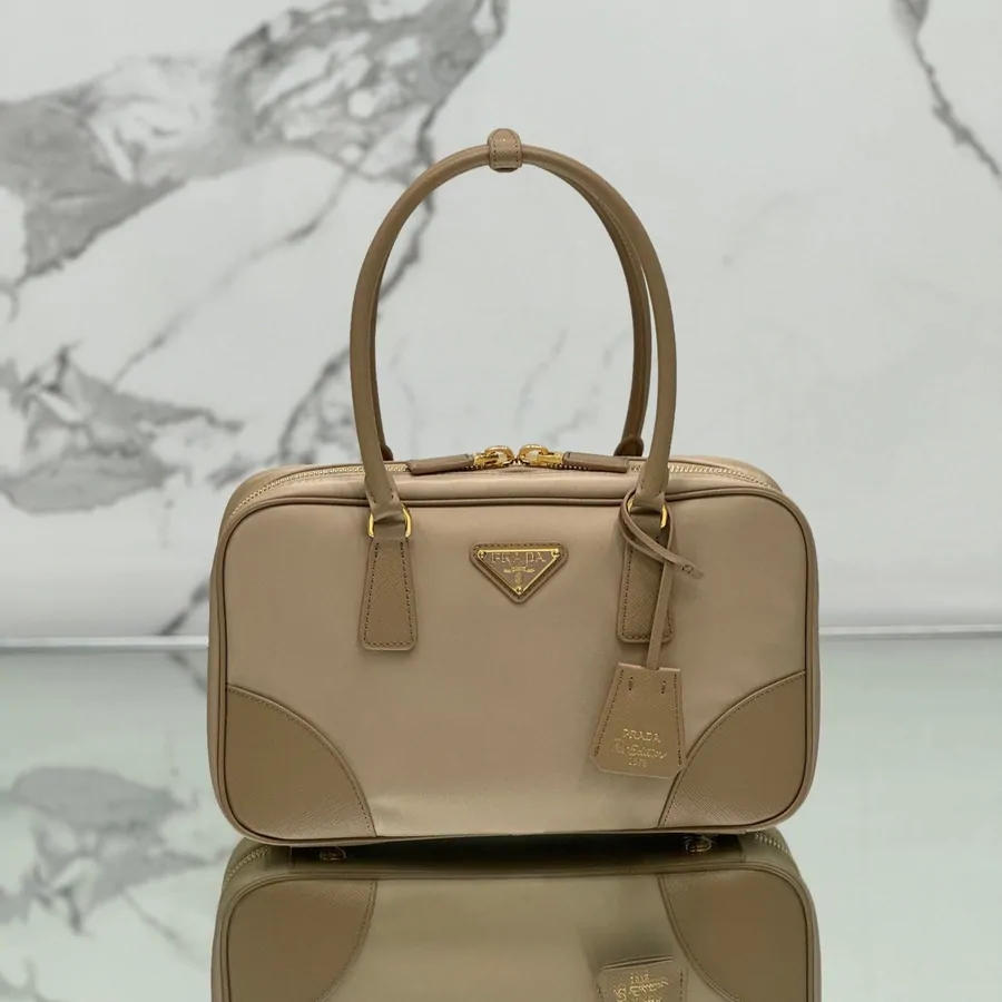Medium Top Handle Bag 30 in Dried Moss Nylon and Calfskin Trim