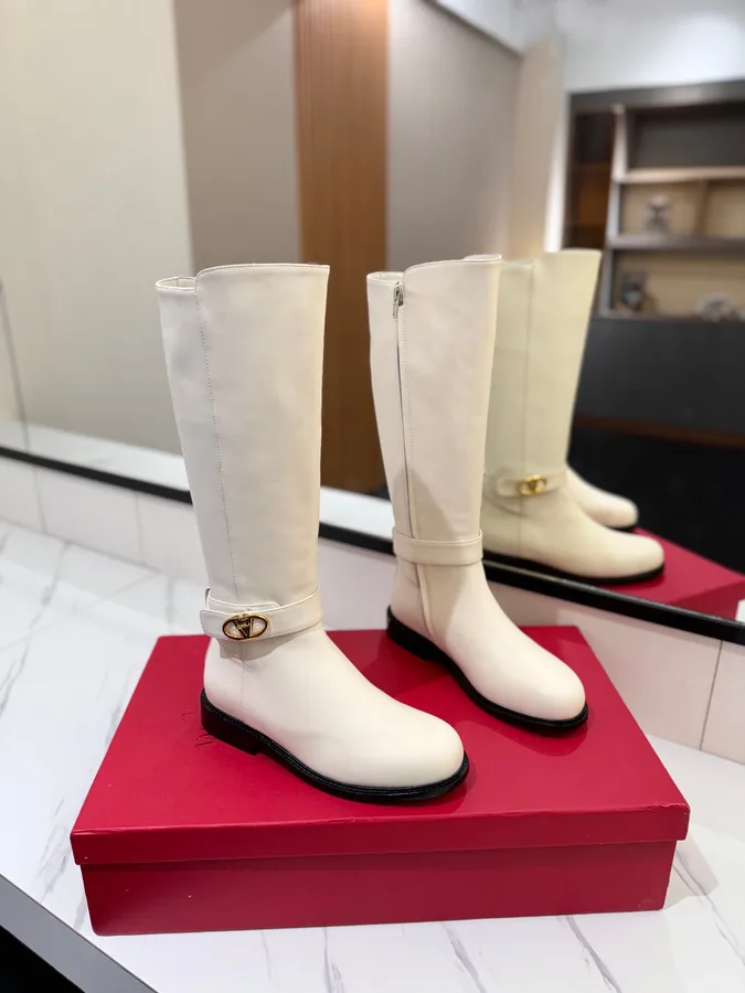 Valentino Women White Leather Knee High Boots