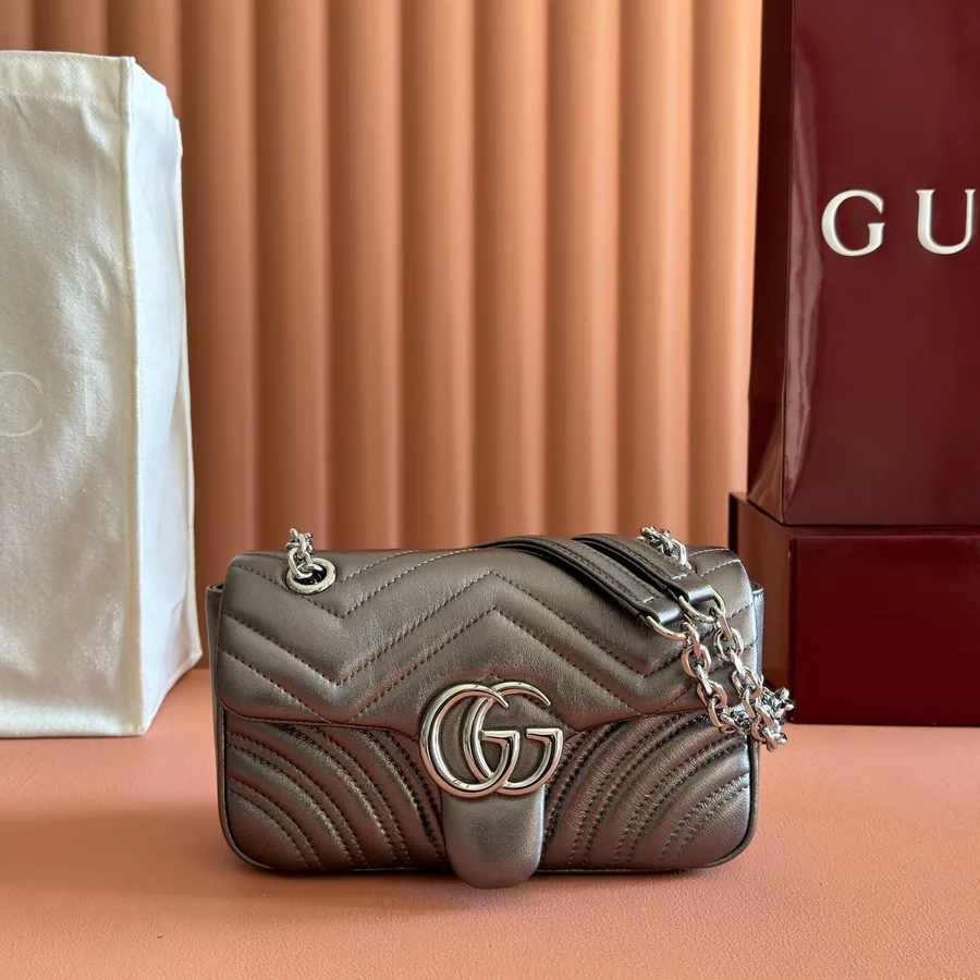 Gucci GG Marmont Bag 22 in Warm Gray Brown Lambskin