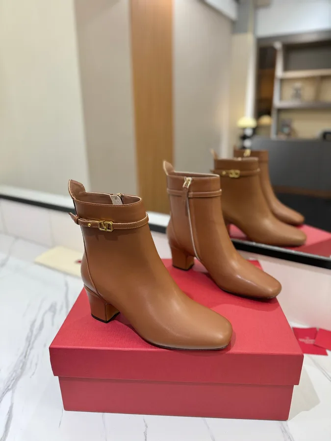 Valentino Women Brown Leather Ankle Boots