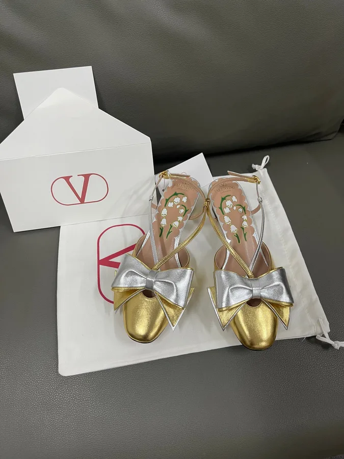Valentino Women Gold Metallic Leather Heels