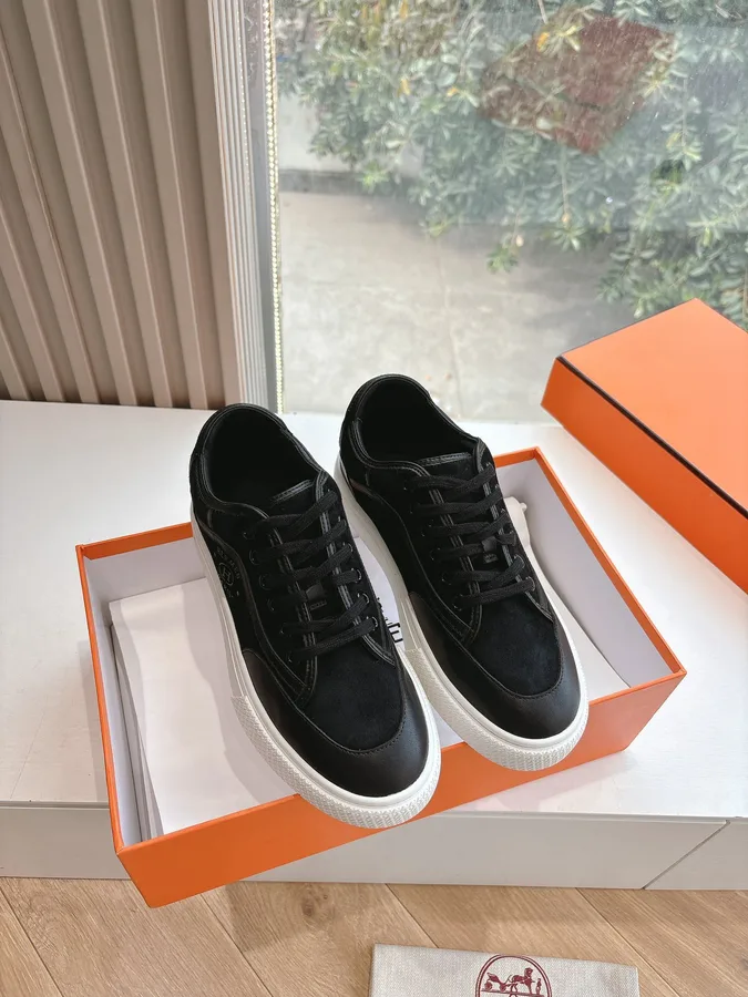 Hermes Women Black Suede Leather Sneakers
