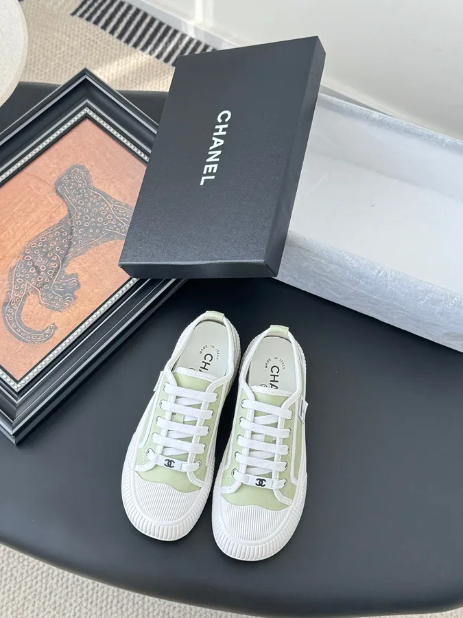 Chanel Women Light Green Canvas Sneakers