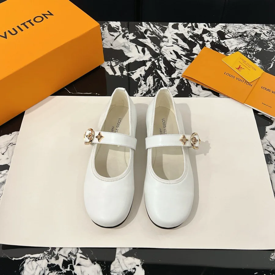 LV Women White Leather Mary Jane Loafers