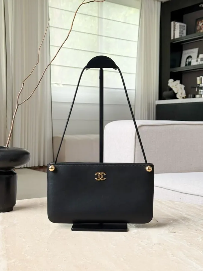 Chanel “Chic Studs” Clutch Bag Black Lambskin Gold Hardware