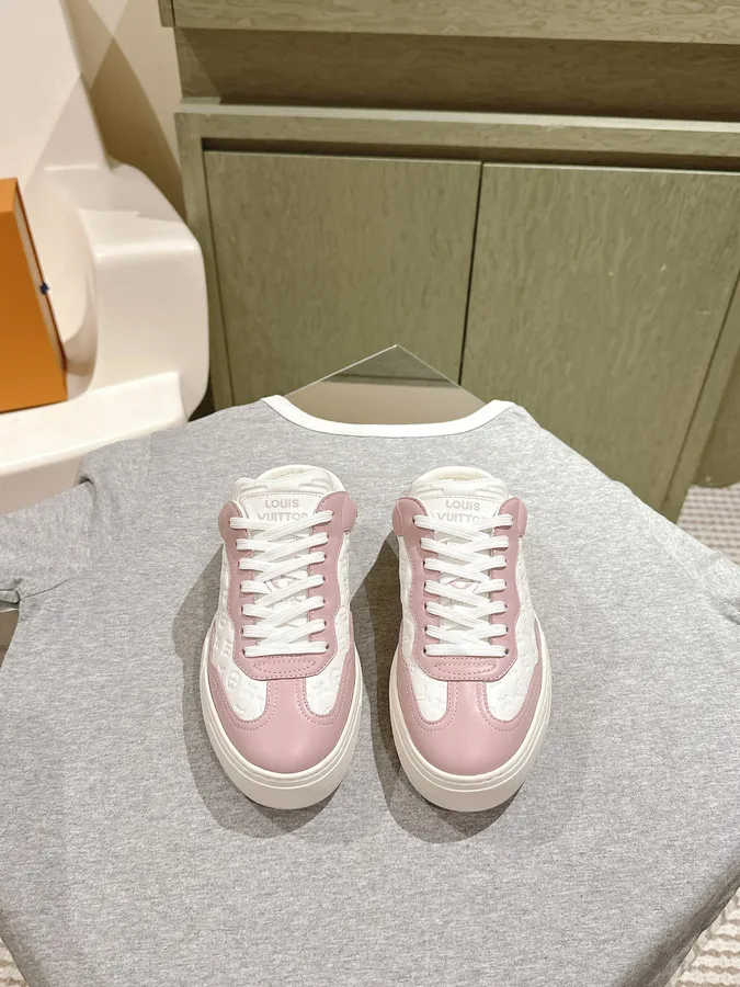 LV Women Pink White Leather Sneakers