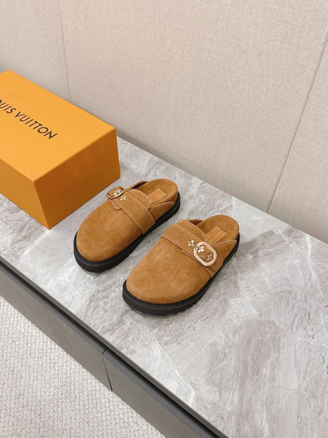 LV Women Brown Suede Mules