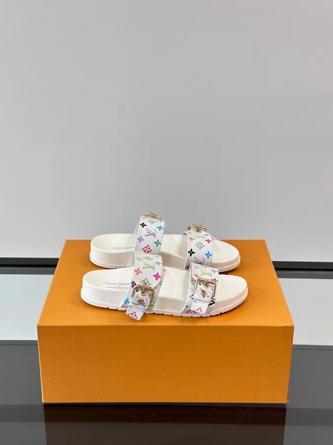 LV Men White Multicolor Pattern Leather Sandals