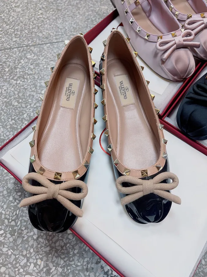 Valentino Women Black Patent Leather Studded Flats