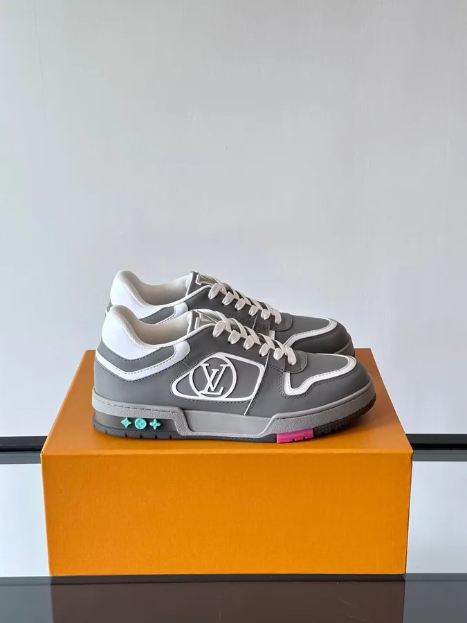 LV Men Grey White Leather Sneakers