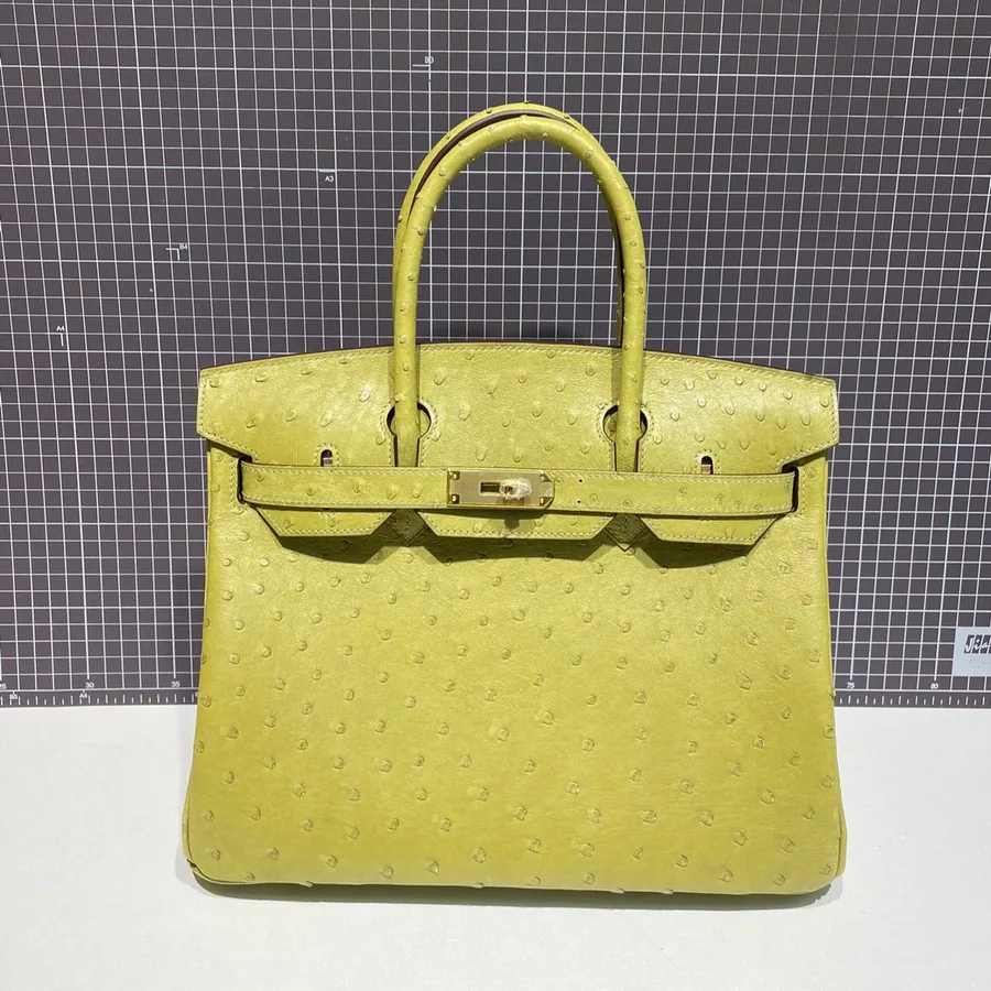 HN 30cm Lime Ostrich Leather Gold Hardware