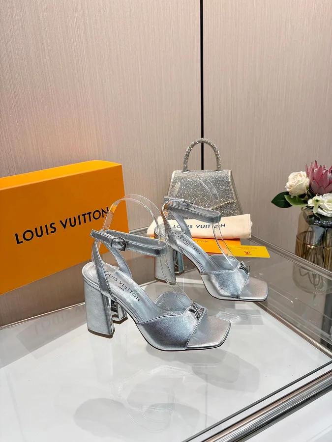 LV Women Silver Leather Heels