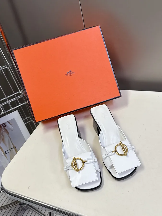 Hermes Women White Leather Heels