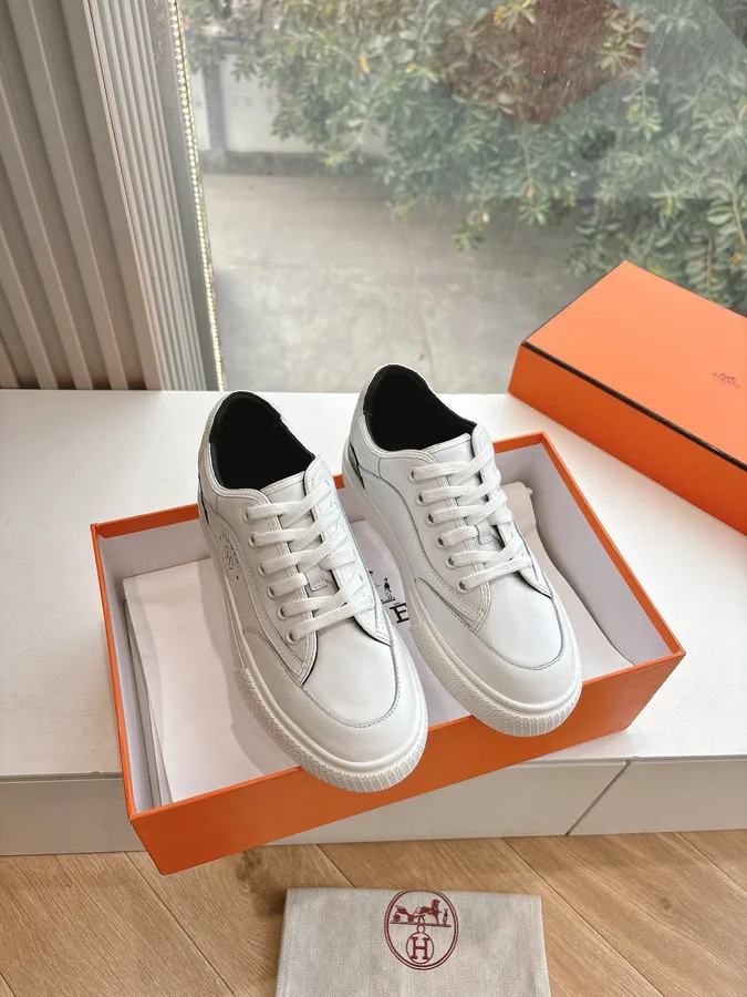 Hermes Women White Leather Sneakers