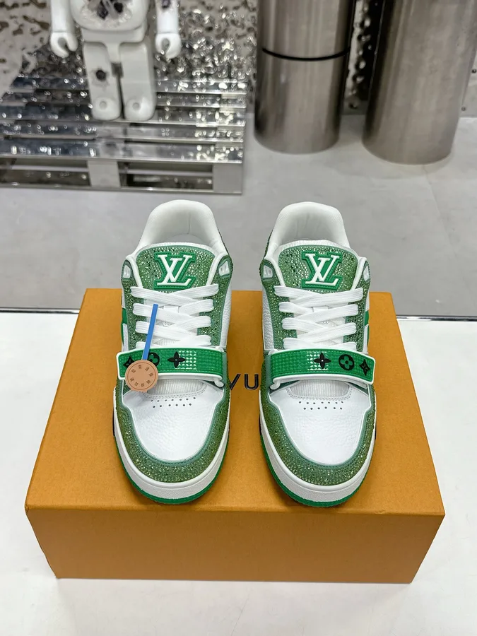 LV Women Green White Leather Sneakers