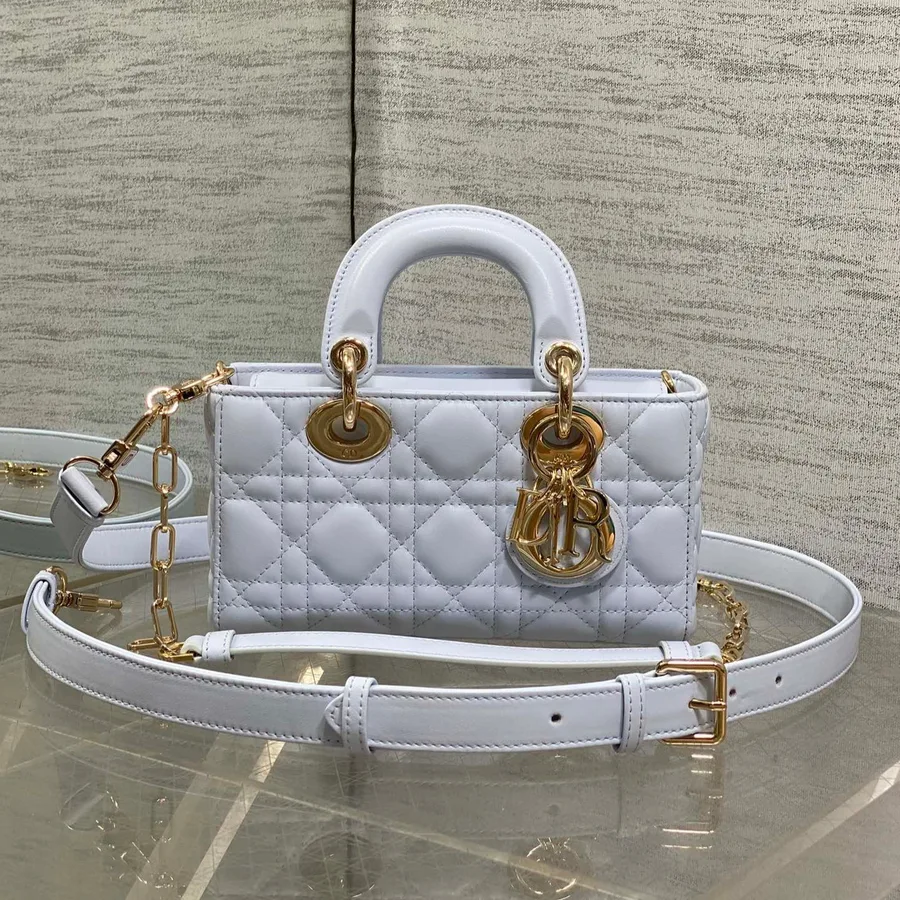 Dior Small Lady D‑joy Bag 19 in Light Blue Gold Hardware