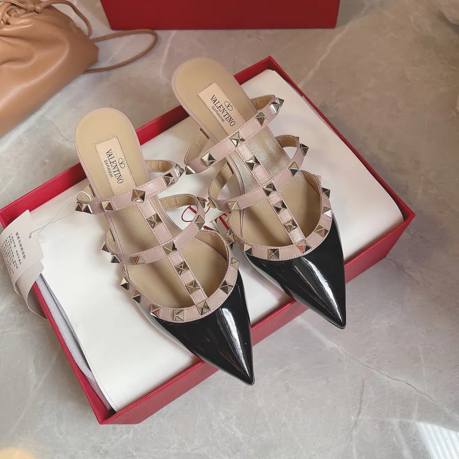 Valentino Women Black Patent Leather Studded Mules